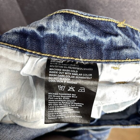 Mens South Pole Jeans Stretch Ribbed Distressed Moto Acid Wash Size 44 (46Wx32L) - Picture 11 of 12